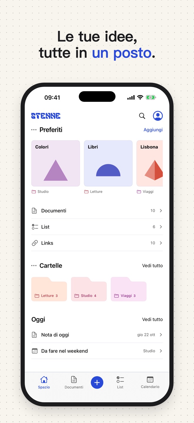 La Home di Stenne su iPhone, catturata dall’app reale.