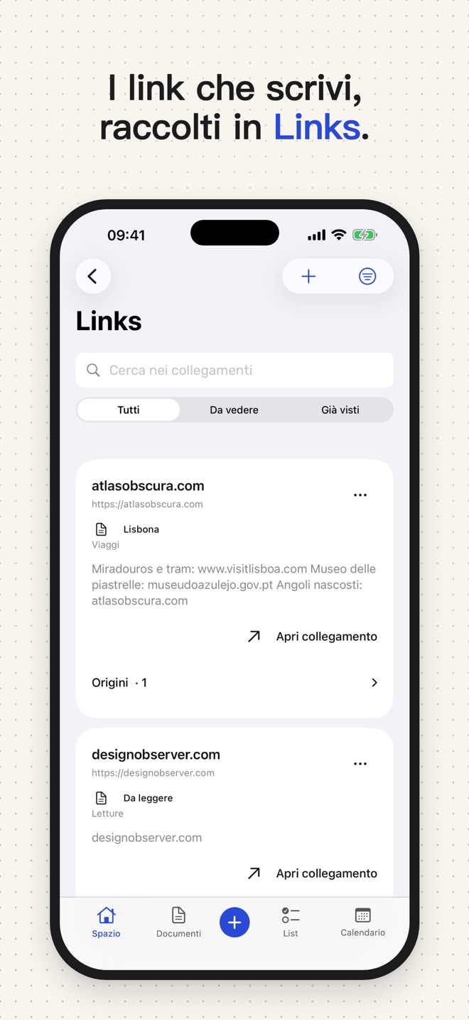La raccolta Links nell’app Stenne.