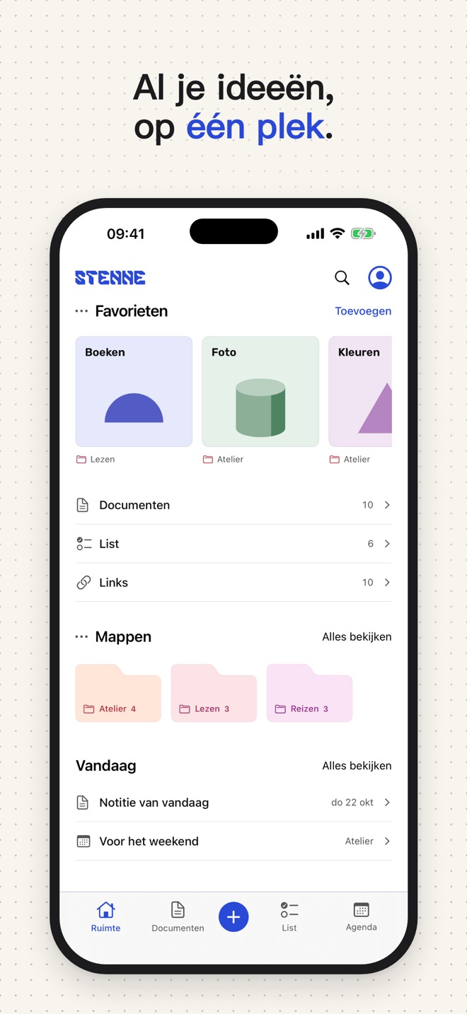 De echte Stenne-startpagina op iPhone.